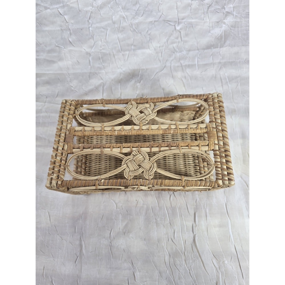 Vintage Rattan Tissue Kleenex Box Cover Boho Retro Woven Holder Rectangle Wicker
